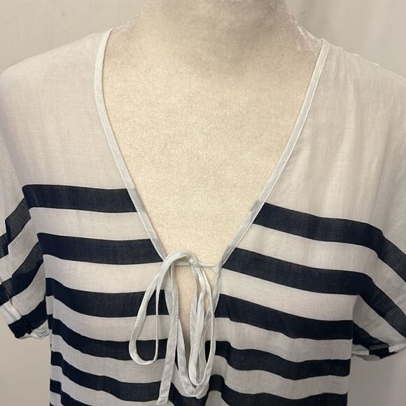 J Crew navy white striped sheer cotton cover up Size XXS EUC - Picture 3 of 9